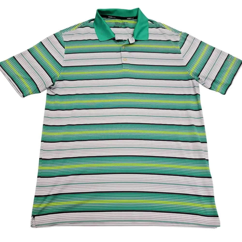 Nike Golf Tour Performance Dri-Fit Polo Shirt Mens Large L Green Striped